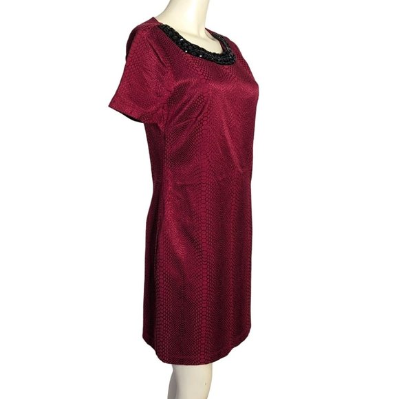 HALO short sleeve red snakeskin‎ beaded neckline sheath career Dress size M - Picture 3 of 11